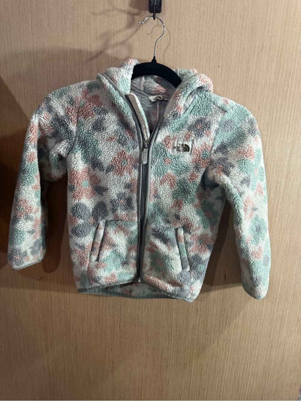 The North Face Kids Sherpa Zip Hoodie - Mint Green & Coral Floral Size 6T